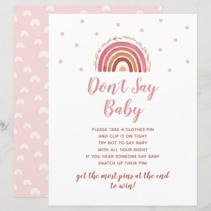 Papier Jeu de Baby Shower Bohème Arc-en-Ciel Ne Dis Pas B