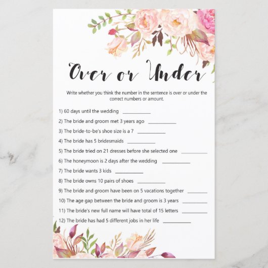 Papier Jeu de Baby Shower Bohème Floral - Au-dessus ou en (Devant)