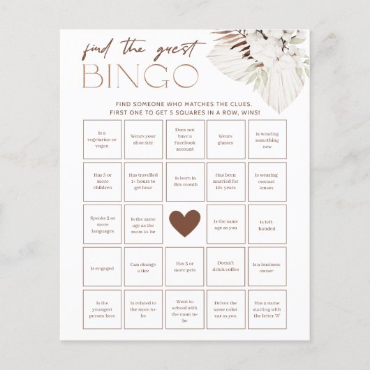 Papier Jeu de Baby Shower Bohème - Trouvez le Bingo Invit (Devant)
