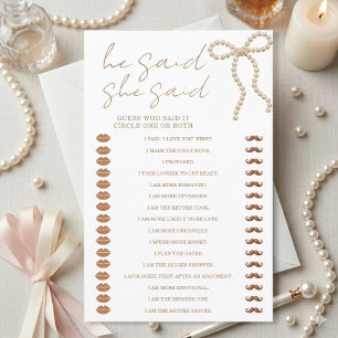 Papier Jeu de Baby Shower Chic Pearl Bow He Said She Said