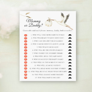 Papier Jeu de baby shower Cigogne Maman ou Papa