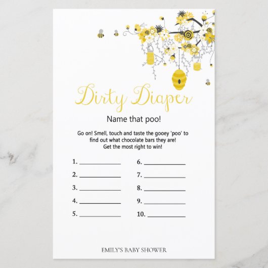 Papier Jeu de Baby shower d'abeilles - couche sale (Devant)