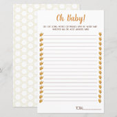 Papier Jeu de Baby shower d'abeilles. Films, chansons, ph (Devant / Derrière)