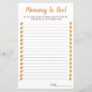 Papier Jeu de Baby shower d'abeilles. Films, chansons, ph