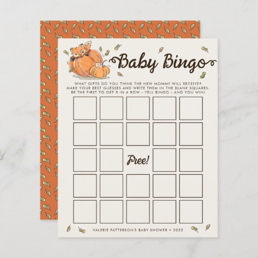 Papier Jeu de Baby Shower d'automne pour Bébé Bingo (Devant / Derrière)