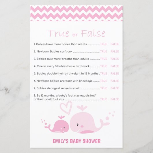 Papier Jeu de Baby shower de baleine rose nautique IMPRIM (Devant)