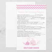 Papier Jeu de Baby shower de baleine rose nautique IMPRIM (Devant / Derrière)