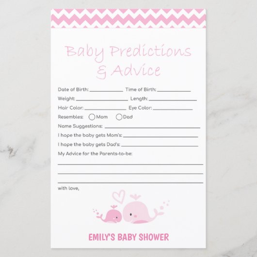 Papier Jeu de Baby shower de baleine rose nautique IMPRIM (Devant)