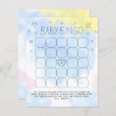 Papier Jeu de baby shower de bingo bleu aquarelle minimal (Devant / Derrière)
