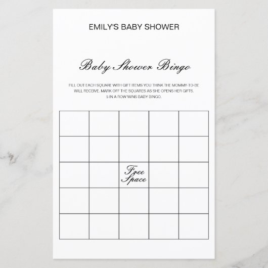 Papier Jeu de Baby shower de Bingo de bébé modifiable IMP (Devant)