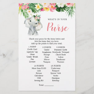 Papier Jeu de Baby shower de fille éléphante tropicale