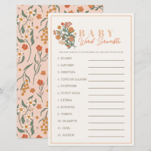 Papier Jeu de Baby shower de Fleur sauvage de mot Boho
