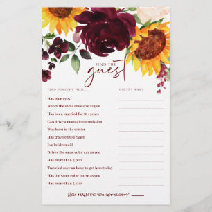 Papier Jeu de Baby Shower de Fleurs de Tournesol d'Automn