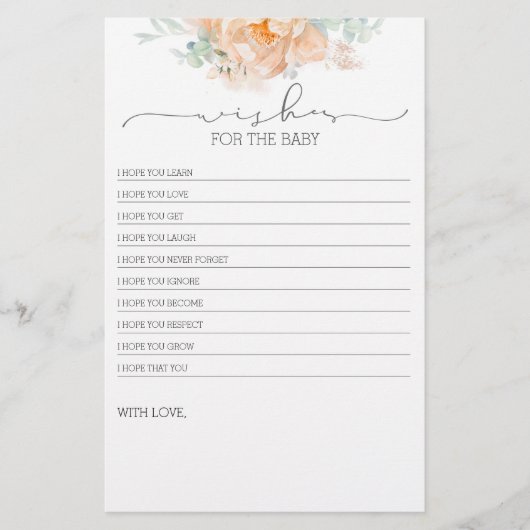 Papier Jeu de Baby shower de fleurs douces (Devant)