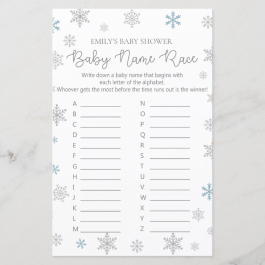 Papier Jeu de Baby shower de flocon de neige d'hiver IMPR (Devant)