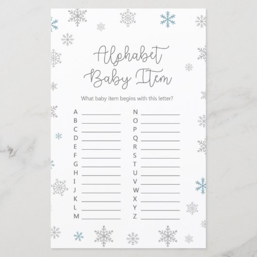 Papier Jeu de Baby shower de flocon de neige d'hiver IMPR (Devant)