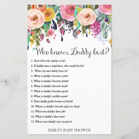 Papier Jeu de Baby shower de jardin fleuri IMPRIMÉ (Devant)