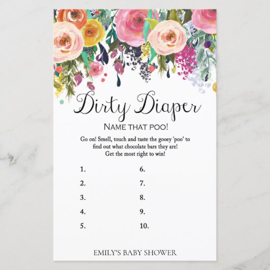 Papier Jeu de Baby shower de jardin fleuri IMPRIMÉ (Devant)
