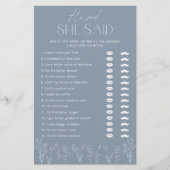 Papier Jeu de Baby Shower de mariage à l'écriture florale (Devant)