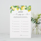 Papier Jeu de baby shower de mariage au citron aquarelle  (Debout devant)