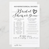 Papier Jeu de Baby Shower de Mariage Imprimé sur Fond Bla (Devant / Derrière)