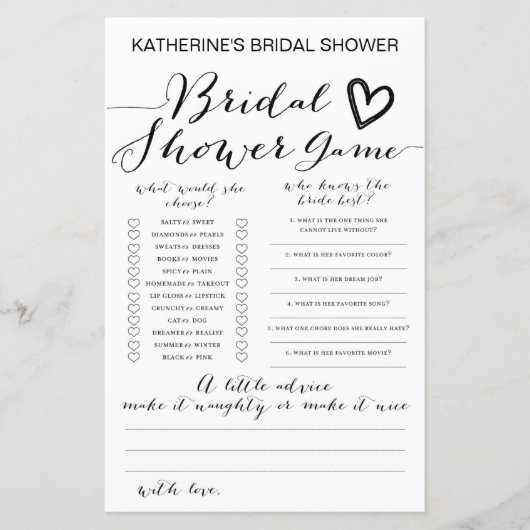 Papier Jeu de Baby Shower de Mariage Imprimé sur Fond Bla (Devant)