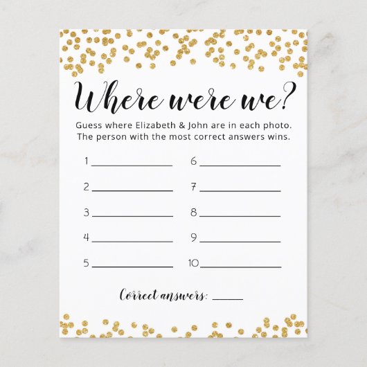 Papier Jeu de Baby Shower de mariage modifiable Où étions (Devant)