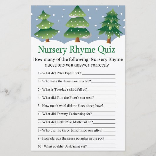 Papier Jeu de baby shower de Noël Nursery Rhyme Quiz (Devant)