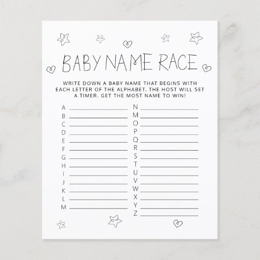 Papier Jeu de Baby shower de nom noir de script minimalis (Devant)