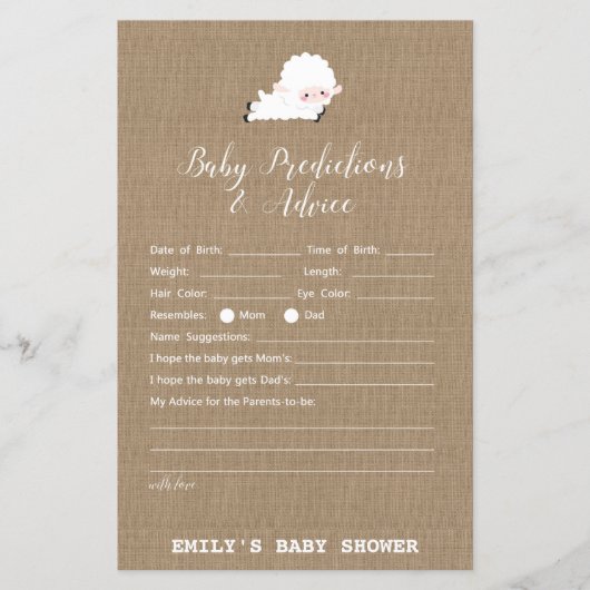 Papier Jeu de Baby shower de petit agneau IMPRIMÉ (Devant)