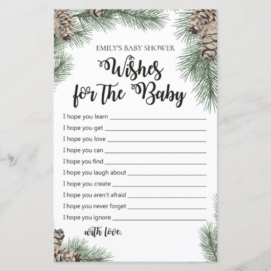 Papier Jeu de Baby shower de Pinecone d'hiver IMPRIMÉ (Devant)