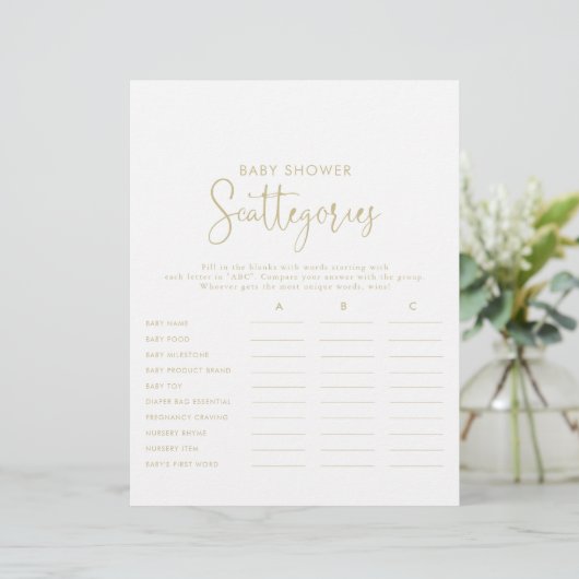 Papier Jeu de Baby shower de script Gold Fancy (Debout devant)