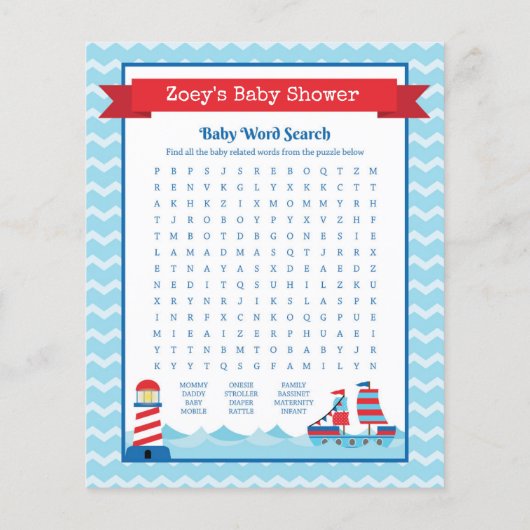 Papier Jeu de Baby shower de thème nautique (Dos)