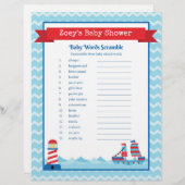 Papier Jeu de Baby shower de thème nautique Scramble (Devant / Derrière)