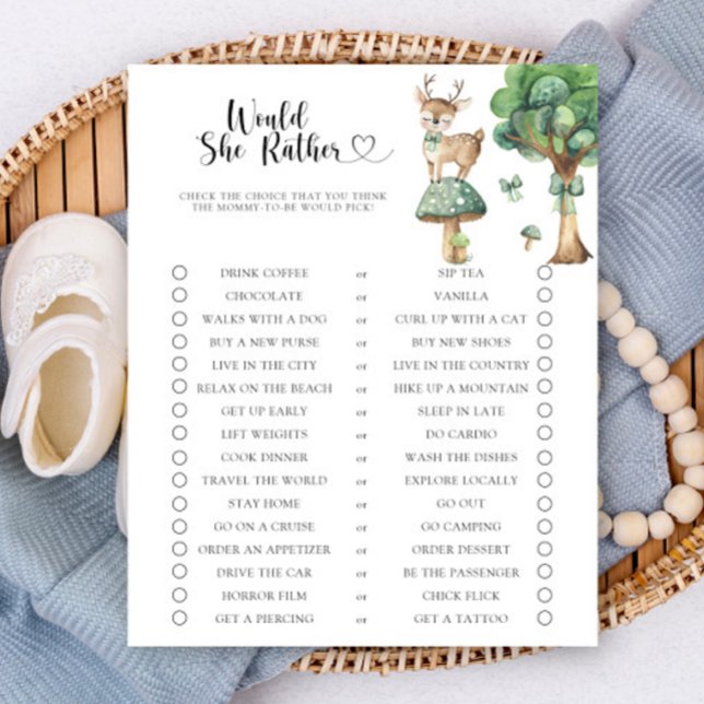Papier Jeu de Baby Shower 'Deer Would She Rather' (Créateur téléchargé)