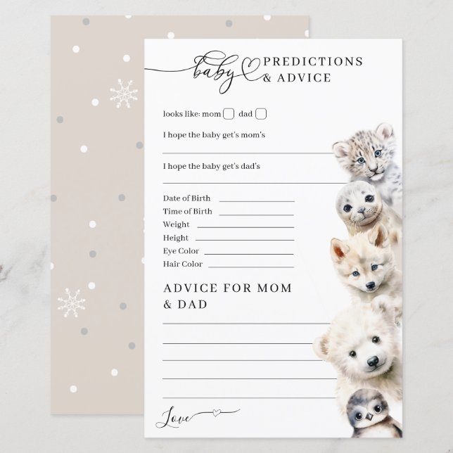 Papier Jeu de Baby shower des animaux d'hiver à l'extérie (Devant / Derrière)