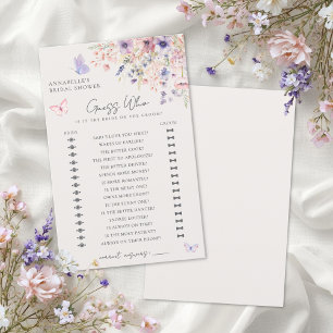 Papier Jeu de Baby Shower "Devine qui" Papillon Fleur Sau