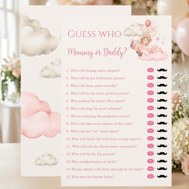 Papier Jeu de Baby Shower : Devinez Maman ou Papa (We Can Bearly Wait Guess Who Mommy or Daddy Game | Girl Baby Shower)