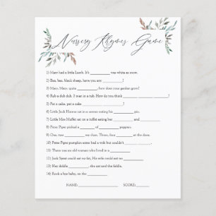 Papier Jeu de Baby shower d'hiver de verdure rustique