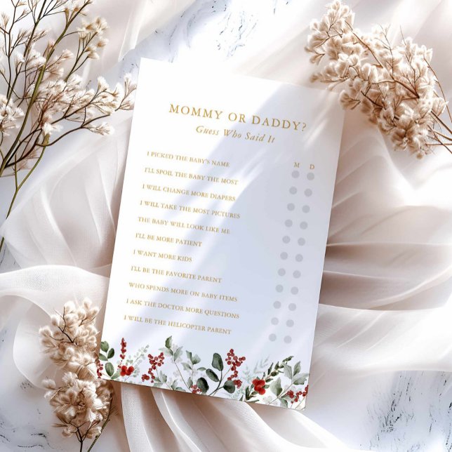 Papier Jeu de Baby shower d'hiver pour maman ou papa (Winter Baby Shower Mommy or Daddy Game Card)