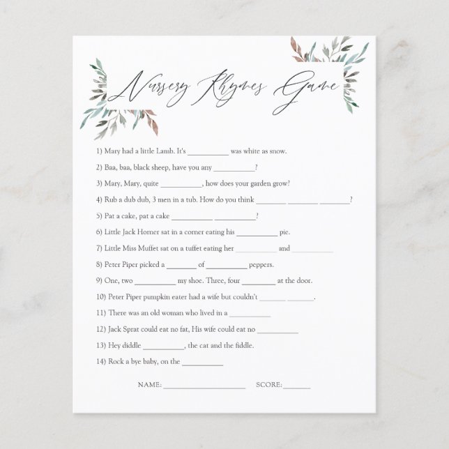 Papier Jeu de baby shower d'hiver sur la verdure rustique (Devant)