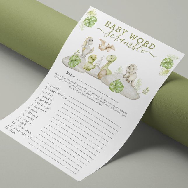 Papier Jeu de Baby shower Dinosaur 'Word Scramble' (Créateur téléchargé)