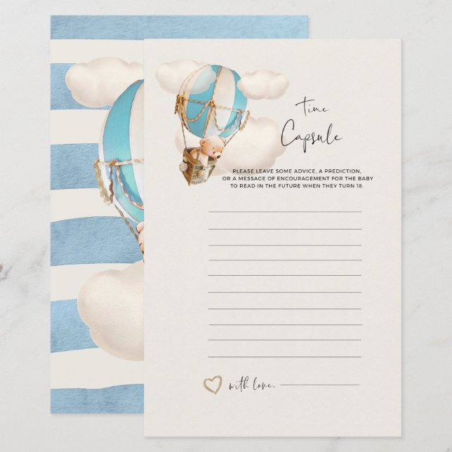 Papier Jeu de Baby shower d'ours - Capsule de temps (Devant / Derrière)