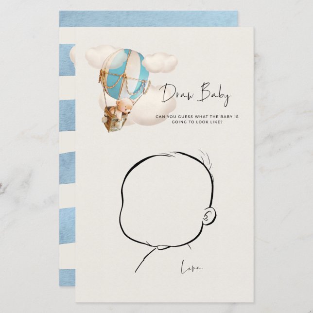 Papier Jeu de Baby shower d'ours - Draw Baby (Devant / Derrière)