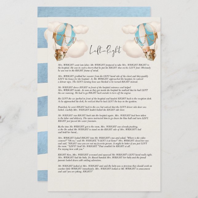 Papier Jeu de Baby shower d'ours - gauche et droite (Devant / Derrière)