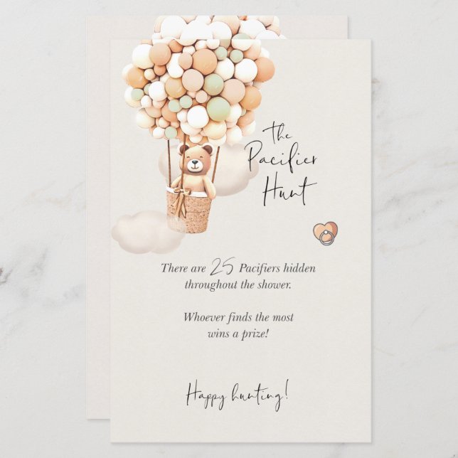 Papier Jeu de Baby shower d'ours - La chasse de Pacifique (Devant / Derrière)