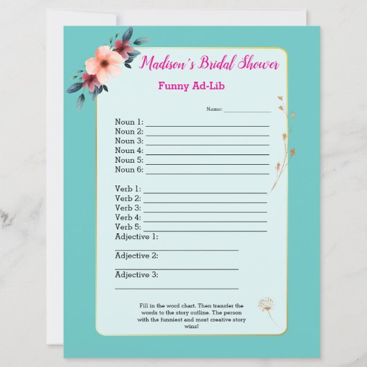 Papier Jeu de Baby Shower Drôle 🎉 Ad-Lib (Devant)