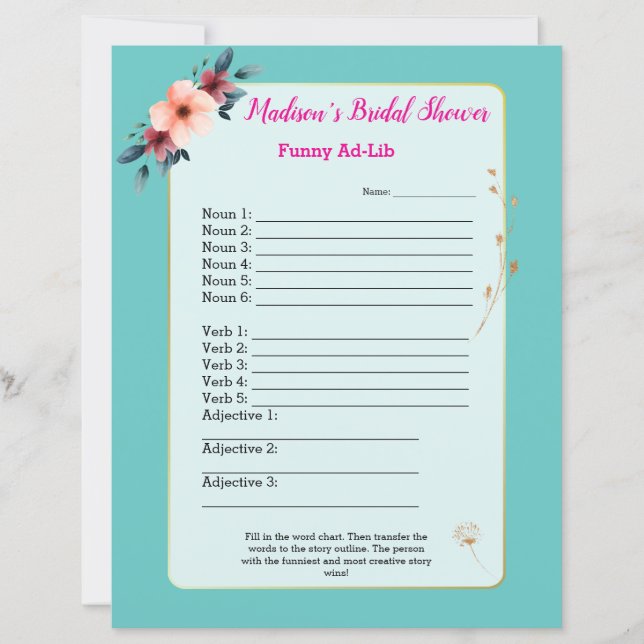 Papier Jeu de Baby Shower Drôle 🎉 Ad-Lib (Devant)