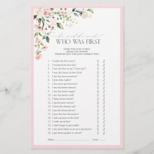 Papier Jeu de Baby Shower Élégant Fleurs Aquarelle Rose p