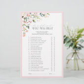 Papier Jeu de Baby Shower Élégant Fleurs Aquarelle Rose p (Debout devant)